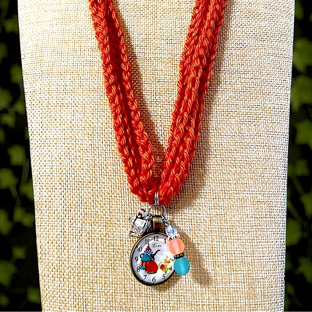 Handmade Crochet Tea Time Charm Necklace